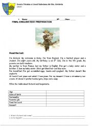 English Worksheet: reading comprehension