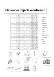 CLASSROOM OBJECTS WORDSEARCH