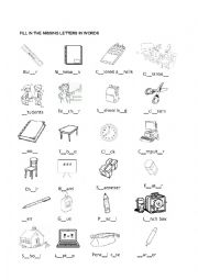 English Worksheet: CLASSROOM OBJECTS 