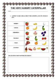 English Worksheet: THE VERY HUNGRY CATERPILLAR LISTENING