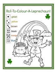 English Worksheet: St. Patricks Day - Roll and colour a Leprechaun.