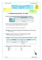English Worksheet: Mid-term test second form sc 2016