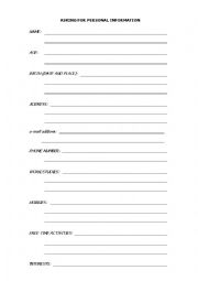 English Worksheet: ASKING FOR PERSONAL INFORMATION