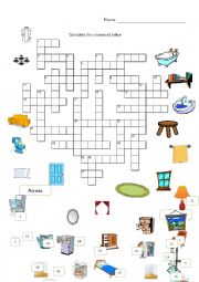 English Worksheet: around the house crossword