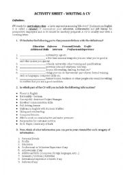 English Worksheet: Writing a CV