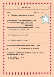 English Worksheet:  7 th Form mid - term test 2