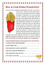 English Worksheet: How to Cook the Perfect French Fries!