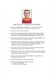 English Worksheet: Super size me fact sheet