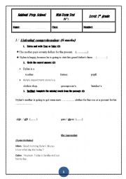 English Worksheet: mid term test n 2 for 7th forms