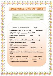 English Worksheet: Prepositions of Time