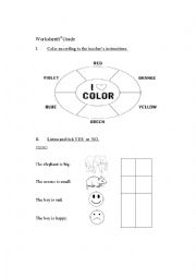 Worsheet Clothes, Colours, Prepositions of place
