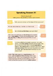 English Worksheet: Speaking session # 1 - Introducing myself- talking about likes and dislikes