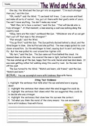 English Worksheet: The Wind and the Sun:  A Fable by Aesop