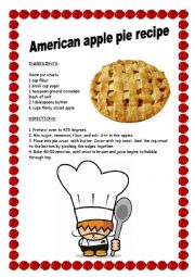 English Worksheet: AMERICAN APPLE PIE RECIPE