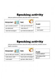 English Worksheet: speaking activity - routine