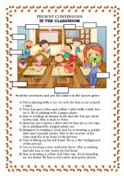 English Worksheet: PRESENT CONTINUOUS in the classroom