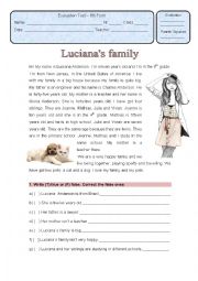 English Worksheet: Written tes on family relationships