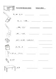 English Worksheet: School Objects