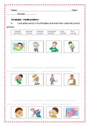 English Worksheet: Health Problems Exercise