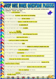 English Worksheet:  Just one more question please! Question making 