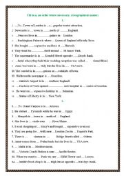 English Worksheet: Articles with geographical names