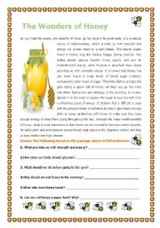English Worksheet: The Wonders of Honey