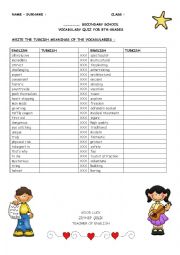 Vocabulary Exam For Elementary Students