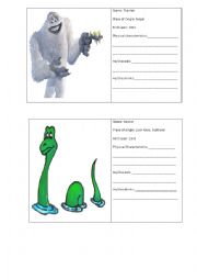 English Worksheet: Monsters description- present simple practice