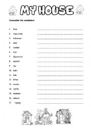 English Worksheet: The House- unscramble the words 