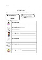 English Worksheet: Illnesses and have got/havent got
