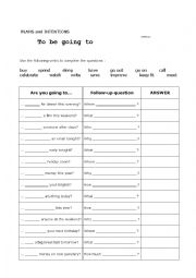 English Worksheet: To be going to -  questions