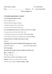 English Worksheet: 2ND FORM MID TERM EXAM 