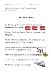 English Worksheet: My Visit to London - sentence structure - correct mistakes