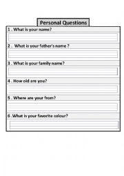 English Worksheet: Peronal Question