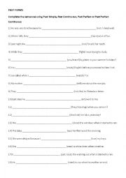 English Worksheet: PAST FORMS