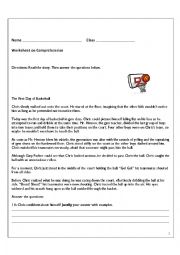 English Worksheet: Comprehension based on BAsketball