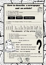 English Worksheet: How to describe the newspaper? The elements of the article 