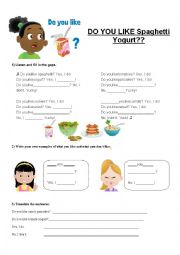 English Worksheet: Do you like Spaghetti Yogurt?