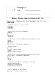 English Worksheet: Listening test (Film Avatar; trailer)