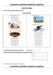 English Worksheet: time for a song: to teach spare time activities