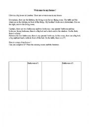 English Worksheet: Placing rooms in a house