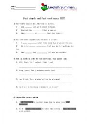 English Worksheet: Past simple and Past continuous test