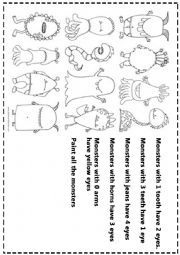 English Worksheet: Color Monsters 