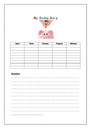 English Worksheet: My Saving Diary