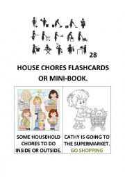 English Worksheet: 28 pictures about household chores at the present confinuous
