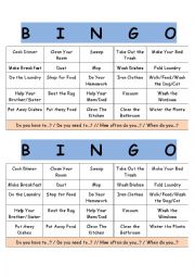 English Worksheet: Chores Bingo