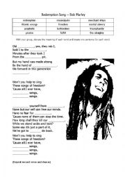 English Worksheet: Redemption Song Gap fill