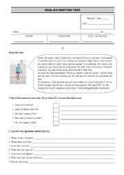 English Worksheet: Elementary English Written test