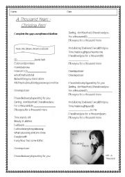 English Worksheet: A Thousand Years - Christina Perri - Song Activity