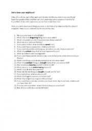 English Worksheet: Get to know your neighbour (ICE BREAK ACTIVITY)